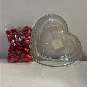 Heart-Shaped Glass Dish with Red Decorative Hearts